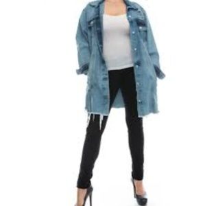 Bottlette Distressed Long Jean Jacket Size 1XL/2XL